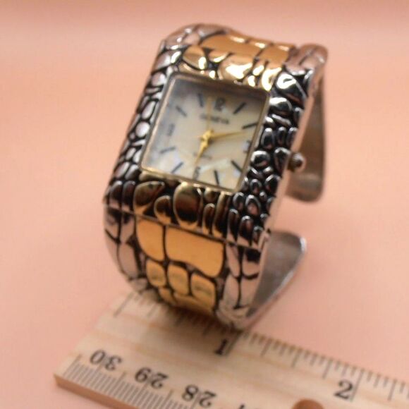 Geneva Women's Analog Watch Silver & Gold Toned Snakeskin Cuff Band - Picture 5 of 6